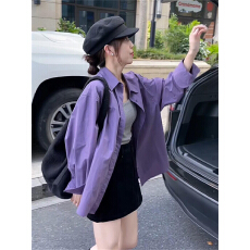 批发紫色长袖<b class='q'>衬衫</b><b class='q'>外套</b>女秋装新款<b class='q'>衬衣</b>2025爆款韩系高级感宽松休闲上衣