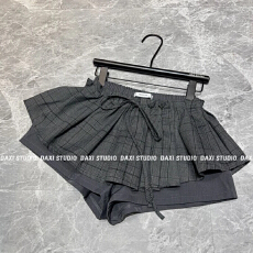 批发2026韩系学院风格纹拼接半裙松紧腰<b class='q'>短裙</b>小个子半身裙女