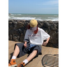 批发美式<b class='q'>街头</b>字母印花短袖T恤女夏季圆领宽松百搭上衣