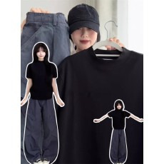 国潮牌复古黑色短袖t恤女夏季修身显瘦设计感百搭慵懒休闲上衣潮