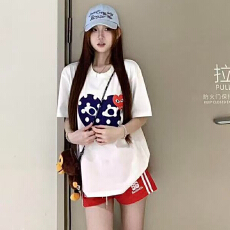 批发日系潮牌短袖T恤女慵懒风波点大爱心纯棉<b class='q'>情侣</b><b class='q'>百搭</b>上衣