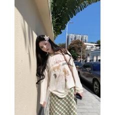 批发复古轻薄小狗一字肩<b class='q'>长袖</b><b class='q'>T</b><b class='q'>恤</b>女春夏ins莱赛尔凉感休闲斜肩防晒罩衫