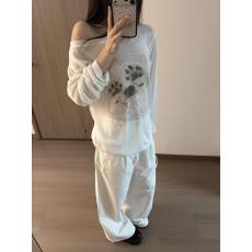 批发韩系甜妹凉感斜肩罩衫<b class='q'>T</b><b class='q'>恤</b>女夏季可爱减龄小狗印花<b class='q'>长袖</b>防晒衫上衣