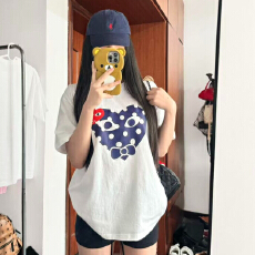 批发日系潮牌短袖T恤女慵懒风波点大爱心纯棉情侣百搭上衣