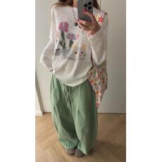 批发原创趣味插画奶白色肌理长袖印花防晒罩衫宽松T恤