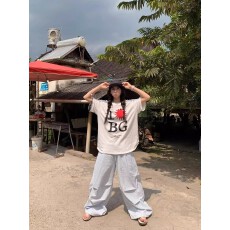 批发美式复古印花白色短袖T恤<b class='q'>男</b>女宽松圆领慵懒风上衣