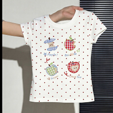 批发韩系ins风正肩格纹苹果短袖t恤女洋气时尚新款夏日绝美俏皮<b class='q'>小</b>上衣