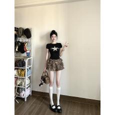 批发美式复古星星刺绣2026夏季短袖T恤女修身显瘦设计感小众上衣