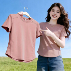 批发夏季韩版鱼骨短袖T恤女正肩纯色显瘦<b class='q'>不规则</b>下摆上衣