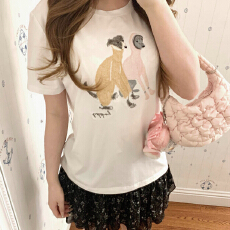 批发<b class='q'>可爱</b>趣味小狗正肩短袖T恤女夏季辣妹显瘦复古短款圆领上衣