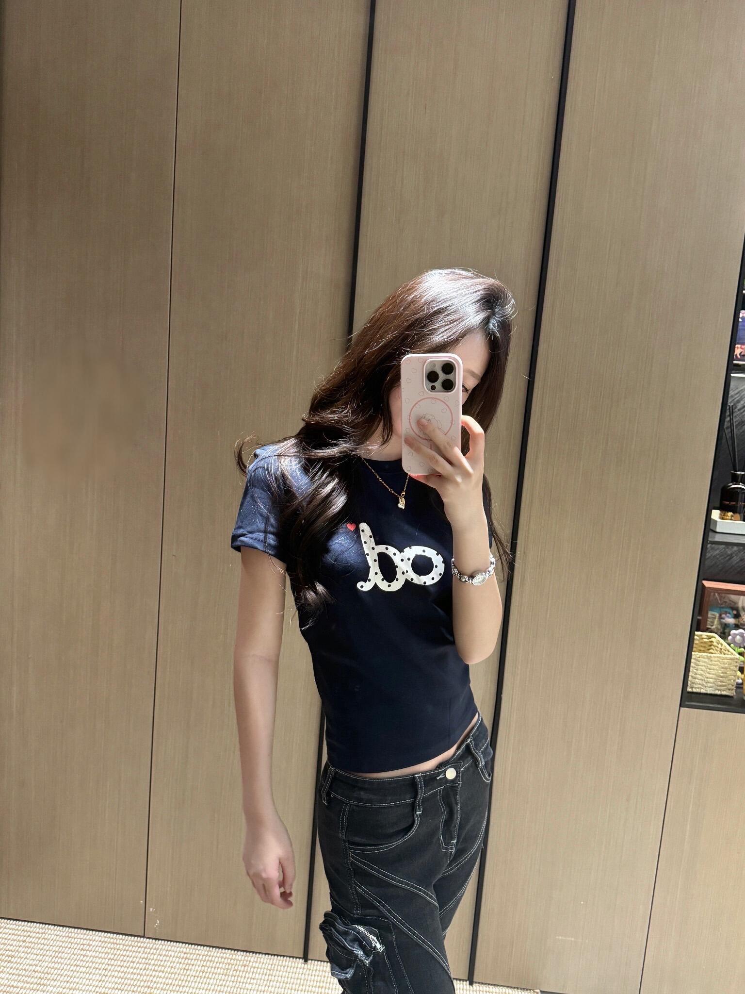 2026 여름 새로운 od 도트 무늬 하트 몸매 가꾸기 라운드 넥 쇼트 스타일 여성용 짧은 소매 아메리칸 tee