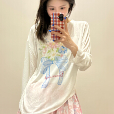 批发夏季新韩版宽松<b class='q'>花朵</b>蕾丝边抽绳休闲防晒衣轻薄微透长袖<b class='q'>T</b><b class='q'>恤</b>女上衣