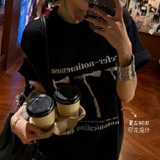 批发重磅纯棉印花短袖t恤女新款美式复古<b class='q'>街头</b>宽松休闲上衣