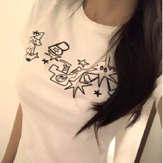 批发国潮美式复古正肩圆领短款短袖T恤女夏季<b class='q'>街头</b>休闲显瘦宽松上衣