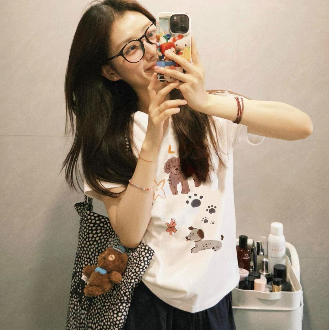 아메리칸 재미있는 강아지 긍정적 인 어깨 반팔 티셔츠 여성 여름 새로운 작은 대중 몸매 가꾸기 슬림해 보이는 작은 키 쇼트 스타일 맨위