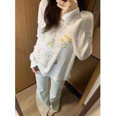 批发韩系复古植物印花雪花棉<b class='q'>长袖</b><b class='q'>t</b><b class='q'>恤</b><b class='q'>女</b>宽松慵懒风薄款防晒罩衫上衣夏