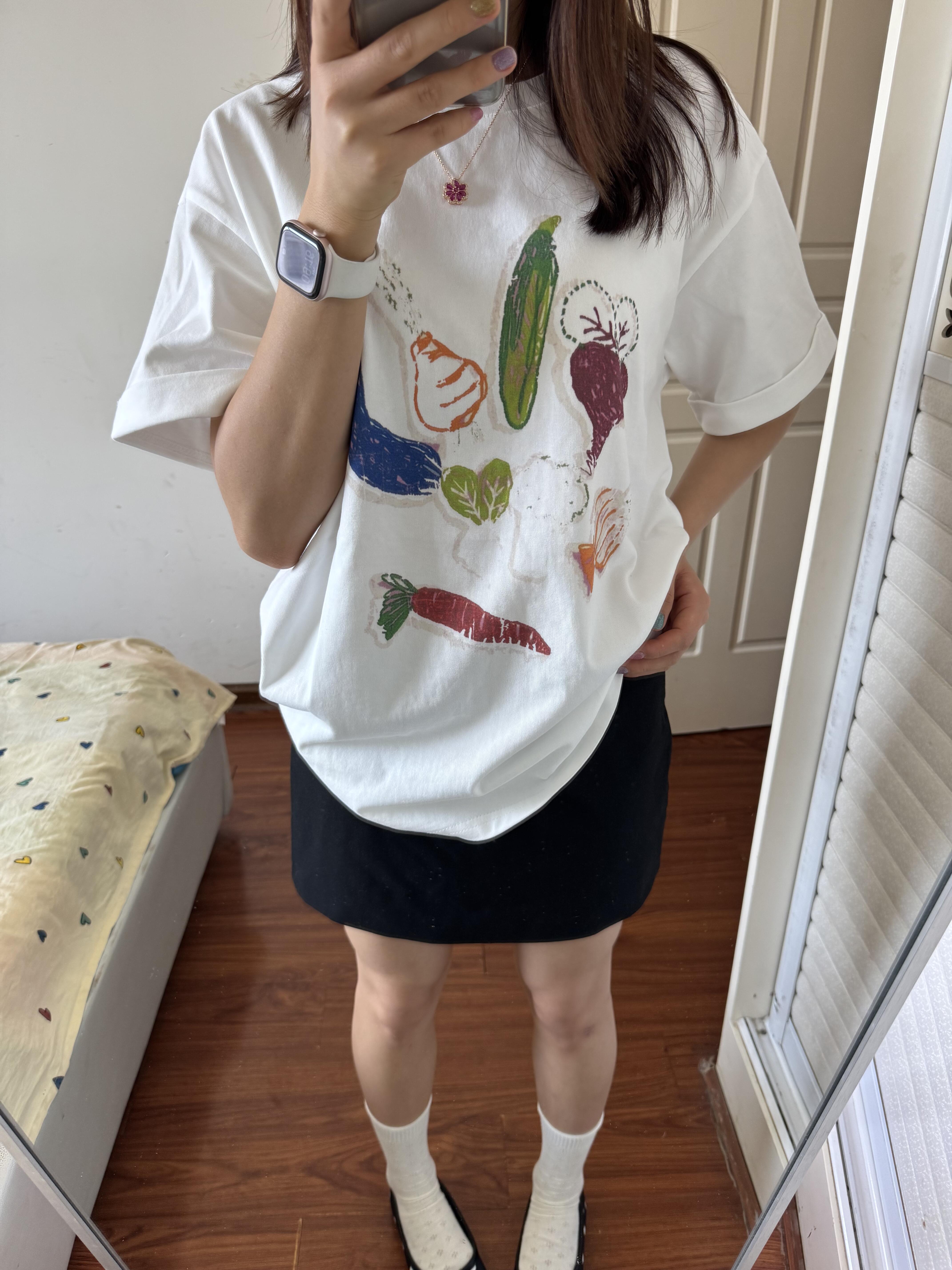 한 부서 화이트 긍정적 인 어깨 프린트 반팔 티셔츠 여성 여름 디자인 센스 루즈핏 얇은 스타일 슬림해 보이는 패션 반소매 맨위