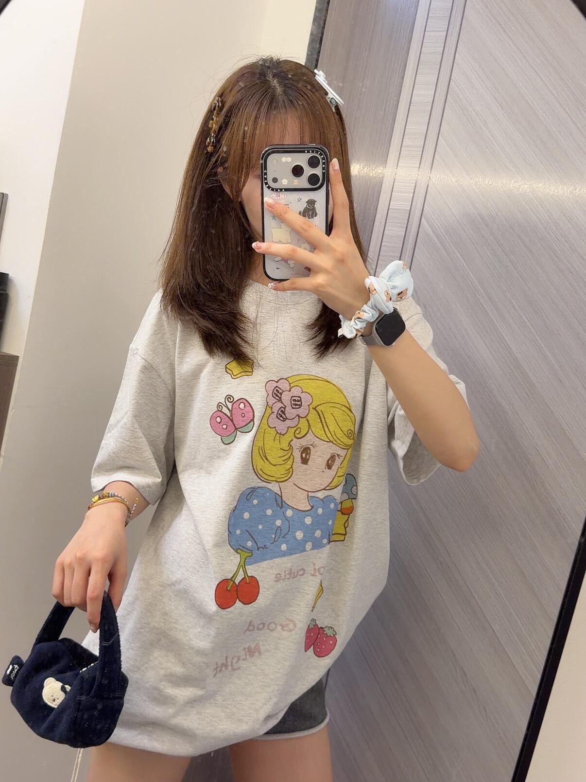 한 부서 만화 알파벳 꽃 회색 반팔 티셔츠 여성 여름 루즈핏 슬림해 보이는 디자인 센스 다용도 캐주얼 맨위 트렌디