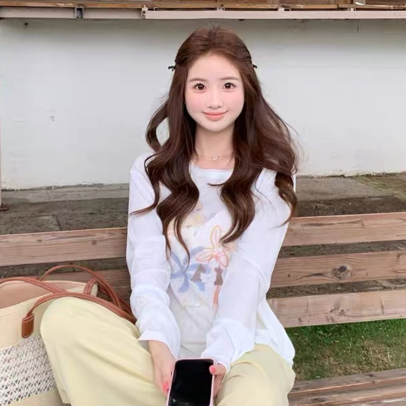 한 부서 프린트 자외선 차단 긴팔 티셔츠 여성 여름 얇은 스타일 에어컨 셔츠 캐주얼 슬림해 보이는 블라우스