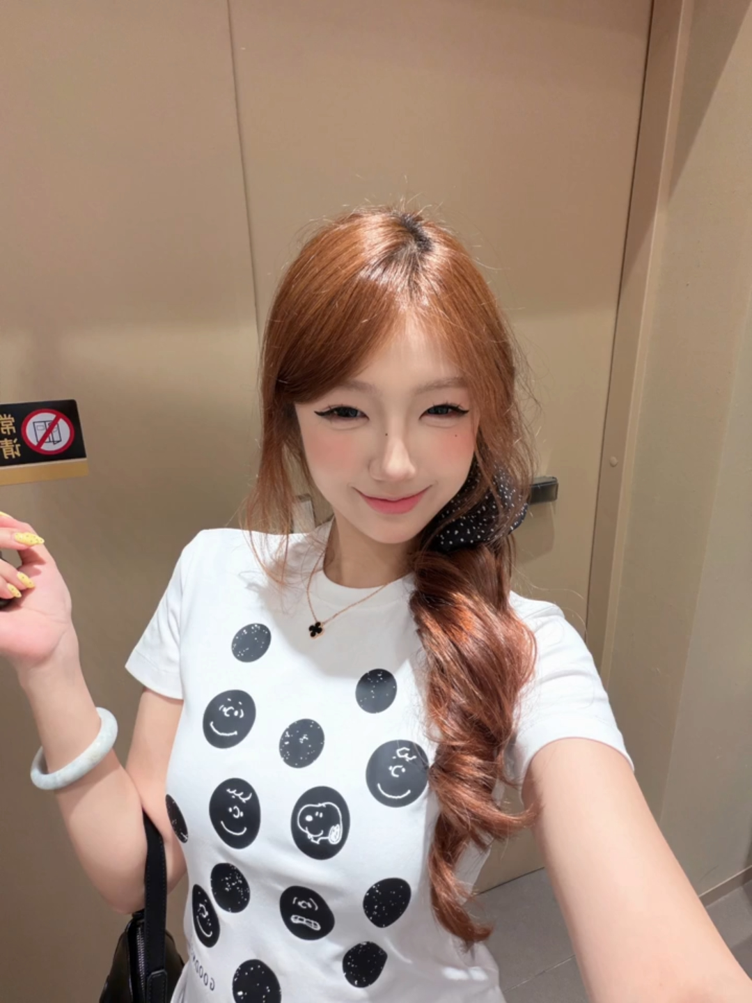아메리칸 레트로 도트 무늬 스누피 프린트 반팔 티셔츠 여성 여름 긍정적 인 어깨 몸매 가꾸기 슬림해 보이는 핫걸 쇼트 스타일 맨위