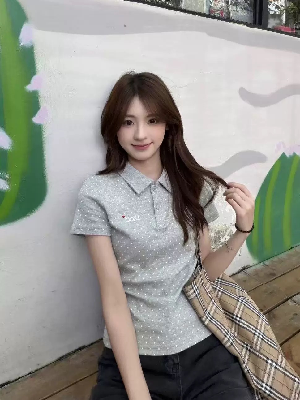 아메리칸 레트로 POLO 셔츠 전체 인쇄 도트 무늬 반팔 티셔츠 여성 여름 몸매 가꾸기 슬림해 보이는 운동 미니멀리즘 긍정적 인 어깨 의류