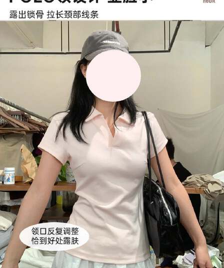 핑크색 긍정적 인 어깨 POLO 셔츠 jk 반팔 여성 티셔츠 여름 운동 폴로 칼라 꼬집기 허리 위로 의류 몸매 가꾸기 한 부서 학원 스타일