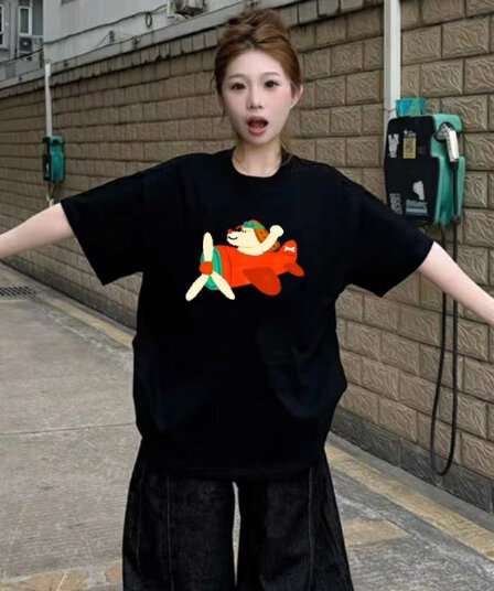 아메리칸 순면 검정색 강아지 반팔 티셔츠 여성 여름 2026 새로운 학생 루즈핏 디자인 센스 작은 대중 맨위 서비스