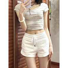 批发超好看高腰显腿长A字<b class='q'>运动</b>灰色短裤女外穿夏季纯棉休闲热裤三分裤