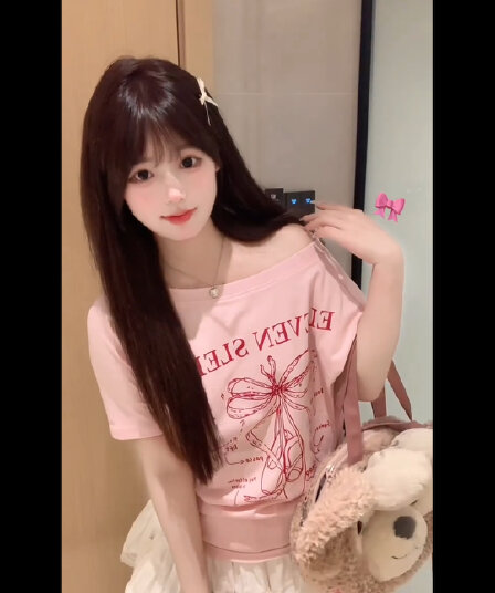 핑크색 비스듬한 어깨 의류 고유 한 아름다운 오프숄더 반팔 여름 한국 스타일 오프숄더 티셔츠 여성
