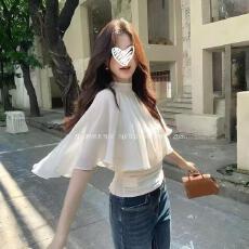 批发法式温柔风气质圆领斗篷<b class='q'>雪纺</b>衫女蝙蝠袖小众洋气收腰显瘦上衣夏季