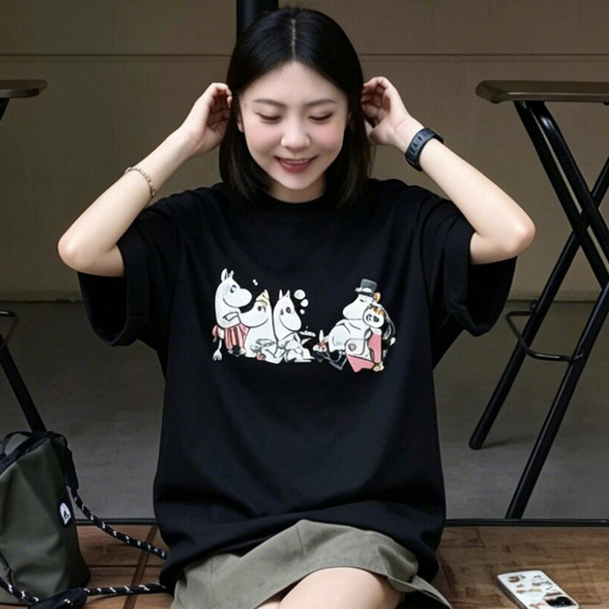 아메리칸 재미있는 만화 프린트 반팔 티셔츠 여성 여름 루즈핏 캐주얼 출퇴근 다용도 맨위