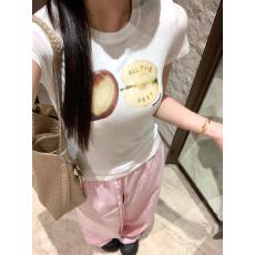批发韩系ins风苹果印花白色<b class='q'>短</b>袖t恤女夏季薄款微透雪花棉正肩修身上衣