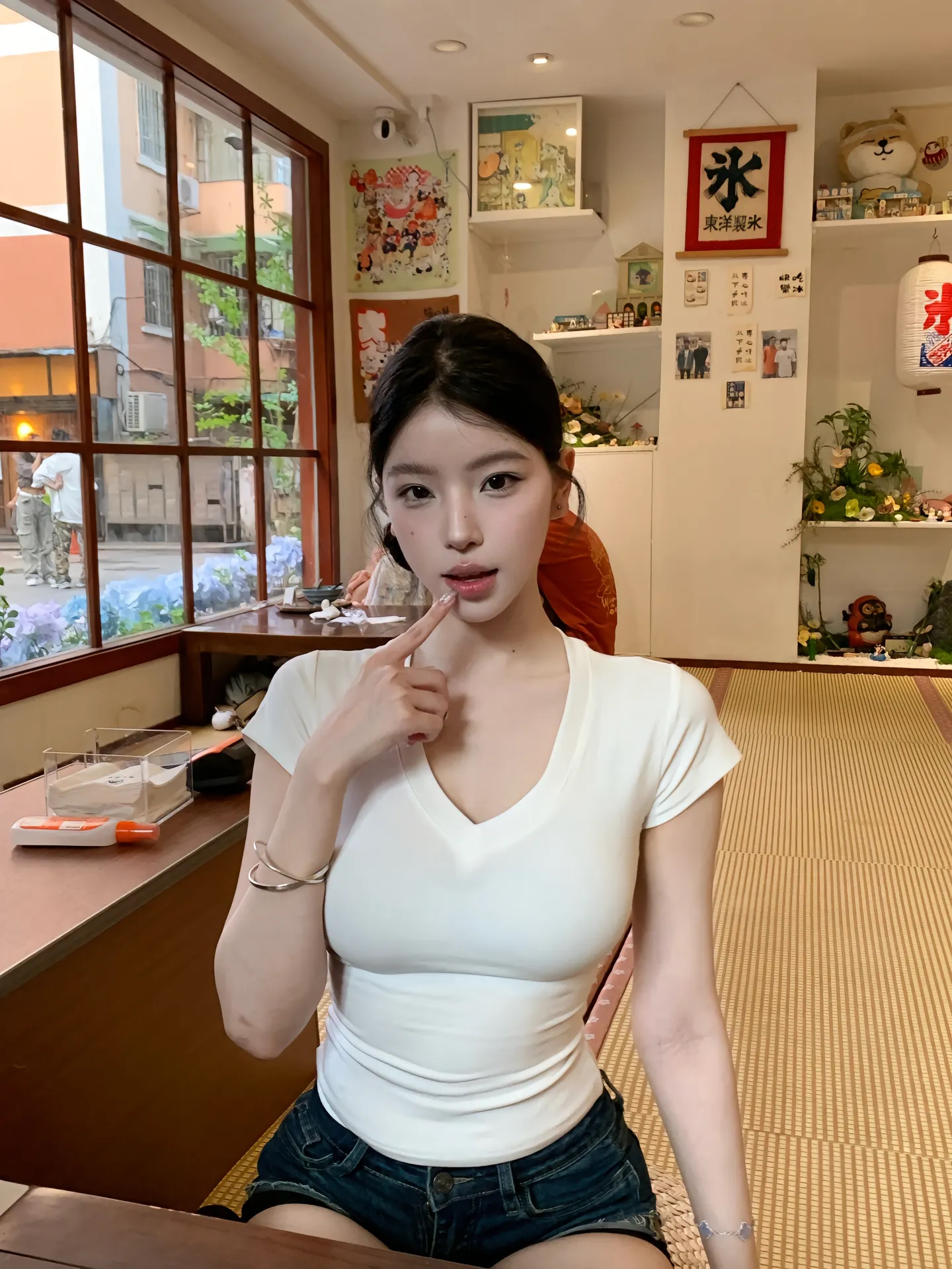 화이트 V넥 반팔 긍정적 인 어깨 티셔츠 여성 여름 기초 다용도 순수한 욕망 달콤한 핫걸 몸매 가꾸기 작은 키 쇼트 스타일 맨위