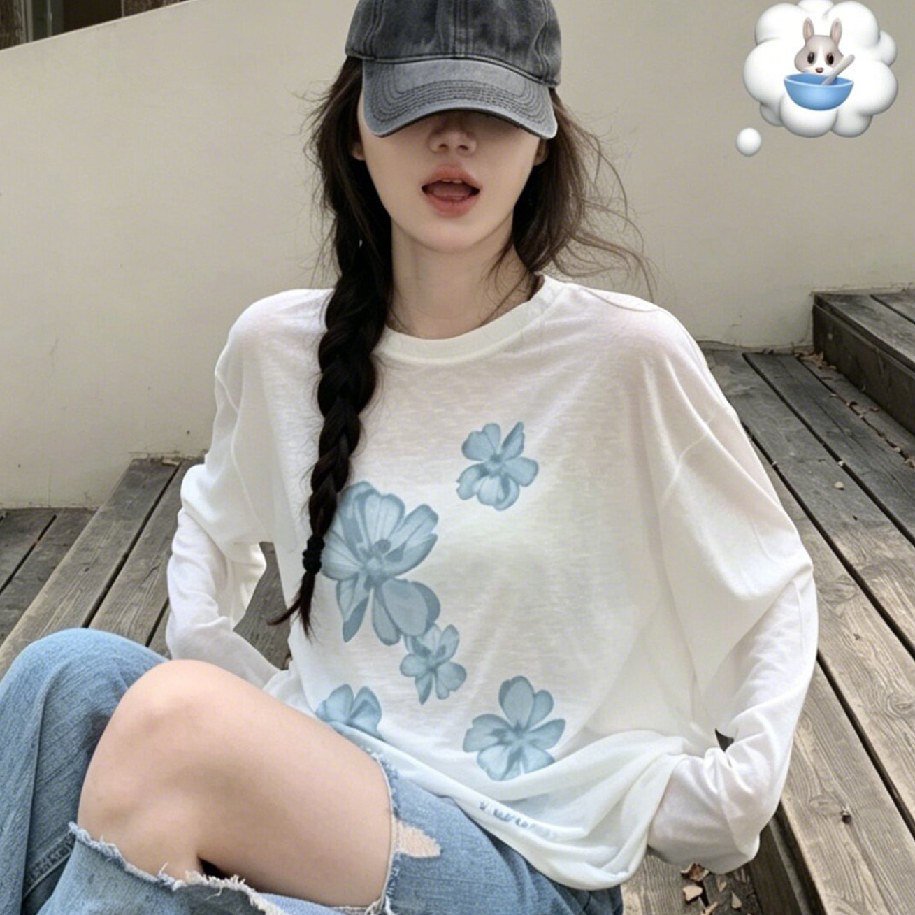 느긋한 프린트 라운드 넥 작은 셔츠 여성 여름 루즈핏 슬림해 보이는 한 부서 자외선 차단 블라우스 맨위