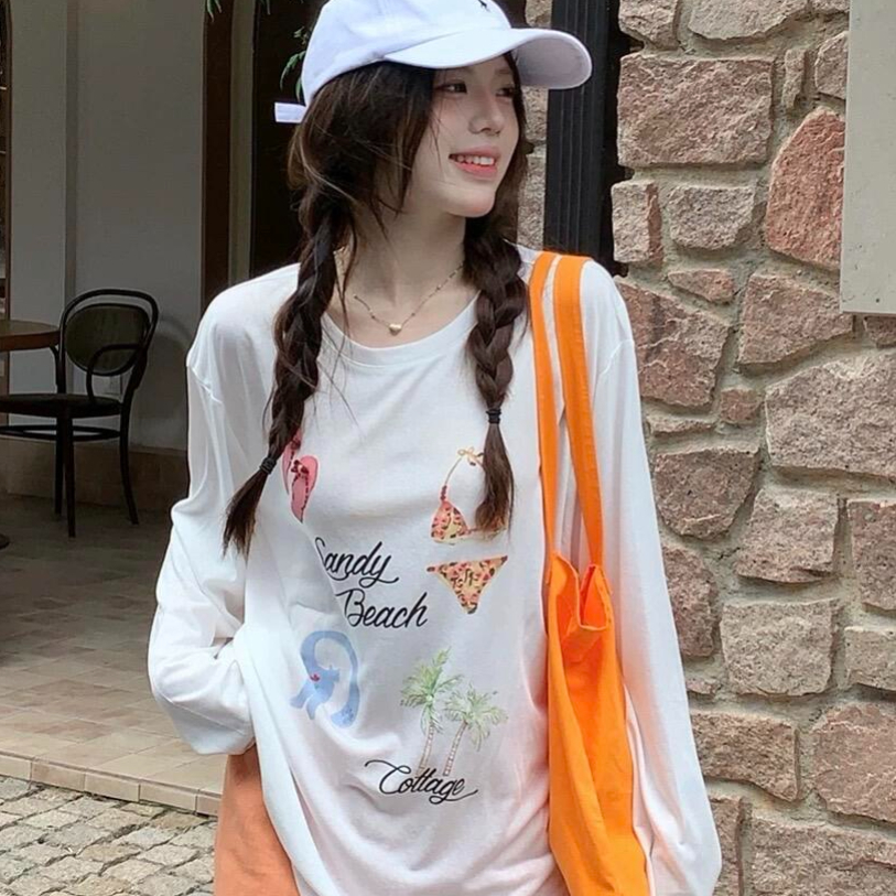 한 부서 재미있는 만화 자외선 차단 블라우스 긴팔 티셔츠 여성 여름 얇은 스타일 마이크로 ~을 통해 슬림해 보이는 느긋한 바람 맨위