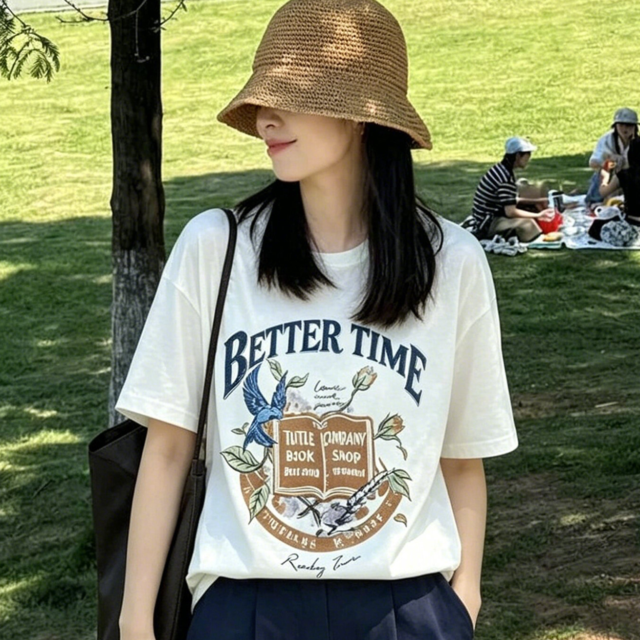 아메리칸 레트로 패턴 알파벳 프린트 반팔 티셔츠 여성 여름 디자인 센스 루즈핏 캐주얼 다용도 맨위