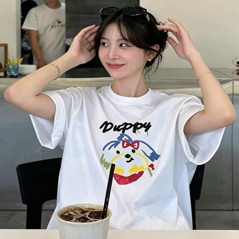 만화 프린트 연령 감소 티셔츠 여성 2026 여름 새로운 라운드 넥 다용도 캐주얼 반팔 맨위