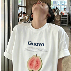 批发韩系百搭设计感粉芭乐印花短袖<b class='q'>T</b><b class='q'>恤</b>女夏季新款宽松显瘦上衣