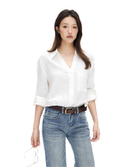 프랑스식 화이트 여성 셔츠 봄 여름 느긋한 바람 느슨함 센스 V넥 면 린넨 셔츠 자외선 차단 맨위