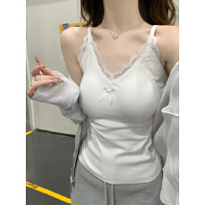批发早春夏装打底<b class='q'>上衣</b>v领纯欲蕾丝边带胸垫肩带可调节内搭吊带背心女