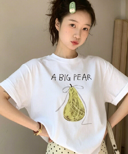 한 부서 나비 매듭 배 알파벳 프린트 반팔 티셔츠 여성 여름 루즈핏 캐주얼 ins 바람 맨위 트렌디