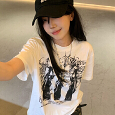 批发美式高街暗黑风潮牌短袖<b class='q'>T</b><b class='q'>恤</b>女设计感宽松<b class='q'>嘻哈</b>半袖ins
