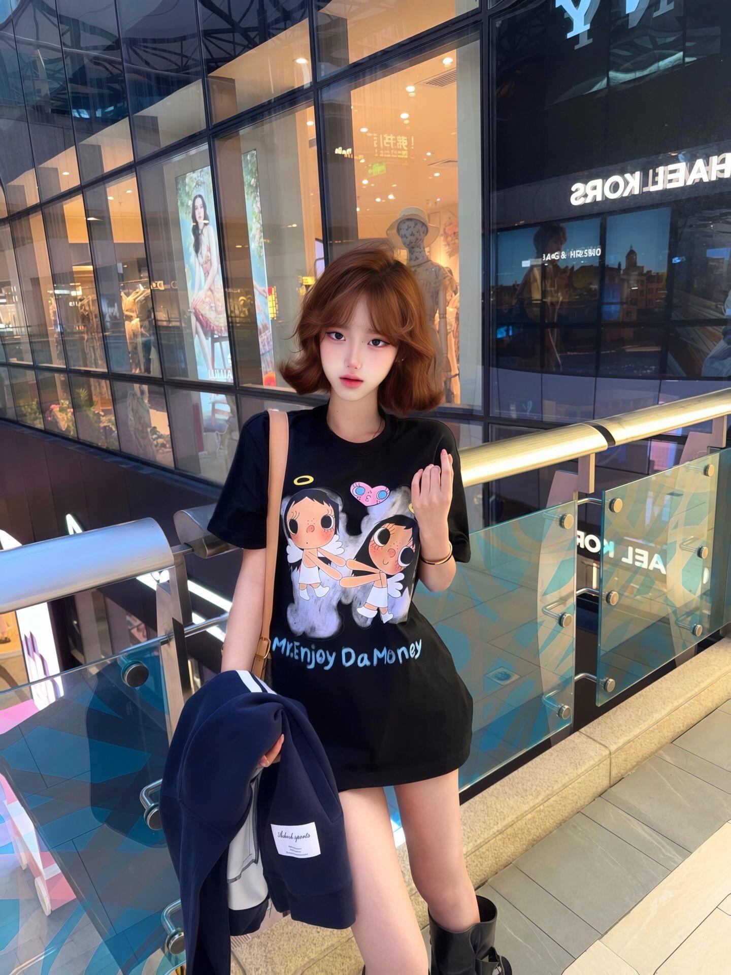 아메리칸 하트 천사 프린트 반팔 티셔츠 여성 여름 무거운 순면 캐주얼 귀여운 루즈핏 맨위 2026