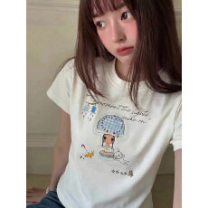 批发2026新款白色圆领短袖t恤少<b class='q'>女</b><b class='q'>大</b><b class='q'>童</b>夏季初中高中学生修身显瘦上衣