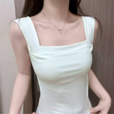 批发绝美清纯白色方领带胸垫吊带背心<b class='q'>外穿</b>美背文胸一体上衣