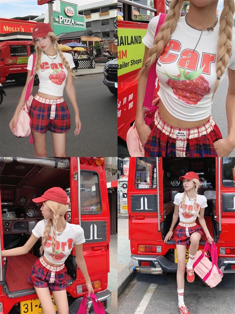 아메리칸 레트로 알파벳 프린트 몸매 가꾸기 쇼트 스타일 티셔츠 여성 여름 달콤한 매운맛 연령 감소 다용도 맨위 얇은 스타일