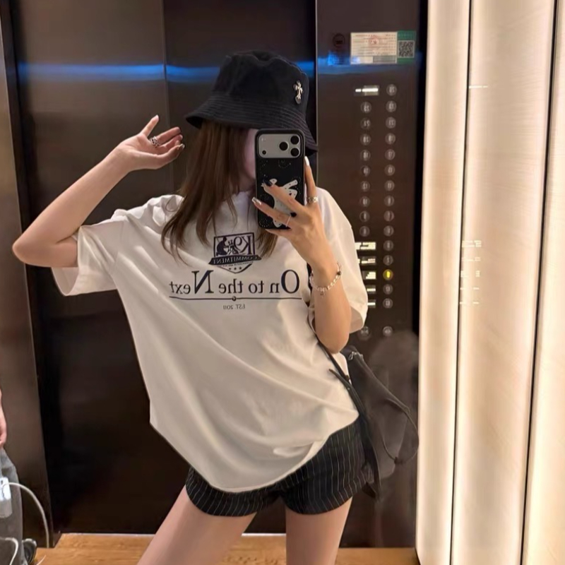 알파벳 프린트 반팔 티셔츠 여성 작은 키 루즈핏 풀오버 맨위