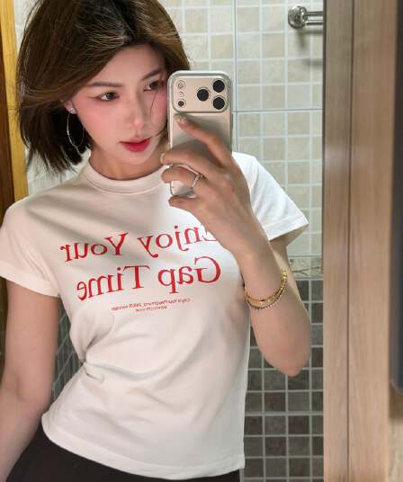 항구 바람 레트로 알파벳 프린트 라운드 넥 순면 긍정적 인 어깨 반팔 티셔츠 여성 여름 새로운 몸매 가꾸기 허리 수축 맨위 트렌디