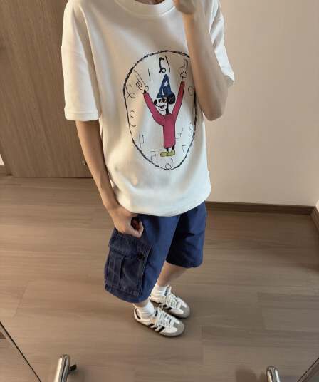 한 부서 작은 대중 만화 시계 프린트 화이트 반팔 티셔츠 여성 여름 루즈핏 캐주얼 느긋한 바람 다용도 맨위