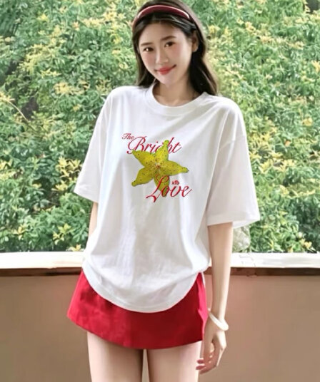 한 부서 화이트 무거운 순면 반팔 티셔츠 여성 여름 새로운 루즈핏 빅 사이즈 반소매 다용도 디자인 센스 맨위